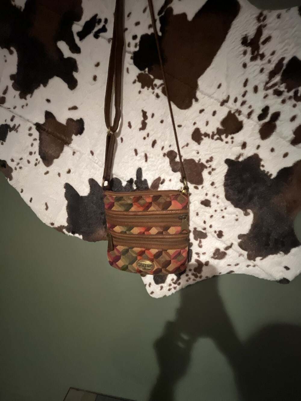 vintage fossil handbag purse fall rainbow 3 zipper crossbody adjustable strap